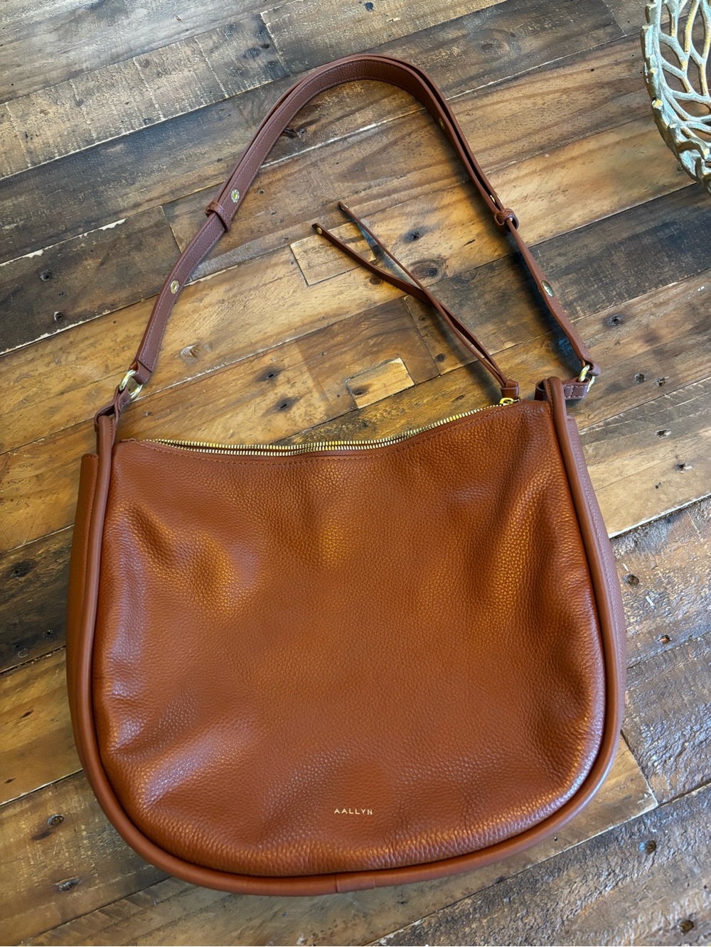 AALLYN Cognac Brown Pebbled Leather Hobo Shoulder Bag